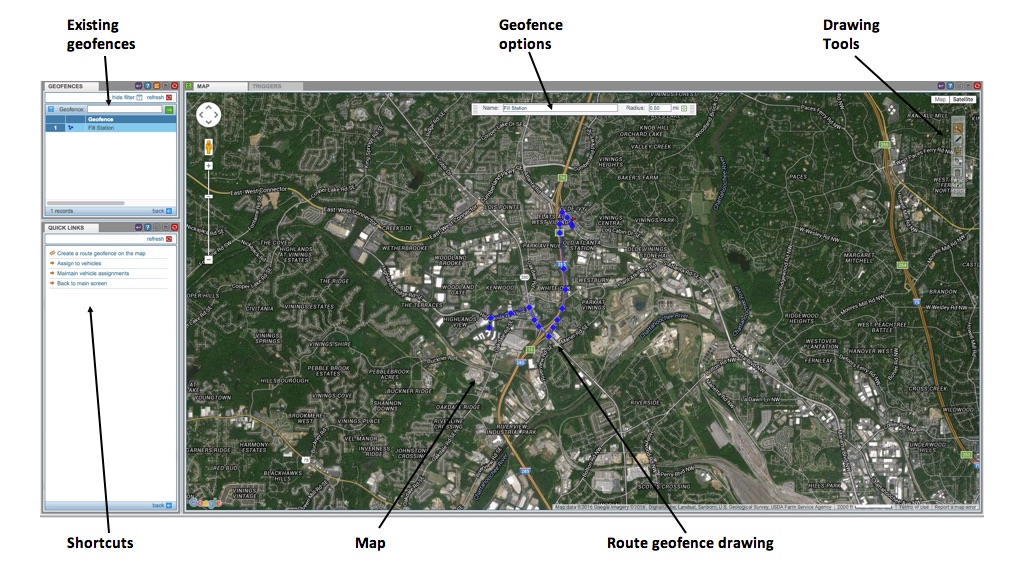 Route Geofence example - CarrierWeb®